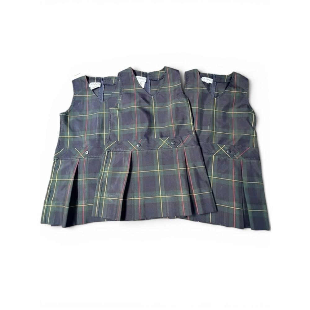 DENNIS Set of 3 Uniform Girls 6 Belair Plaid School Jumper Dress Green Navy